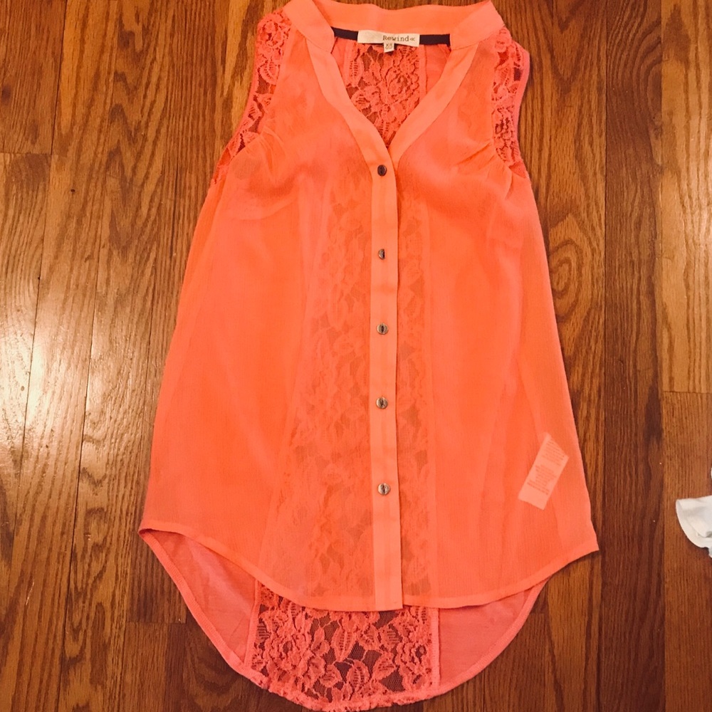 Sheer and Lace Sleevleess Orange Top